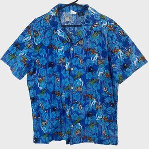 Marvel Avengers Tropical Hawaiian Shirt Blue Men's Large Short-Sleeve Button-Up